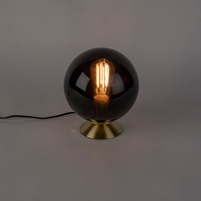 QAZQA Art deco tafellamp messing met zwart glas - Pallon