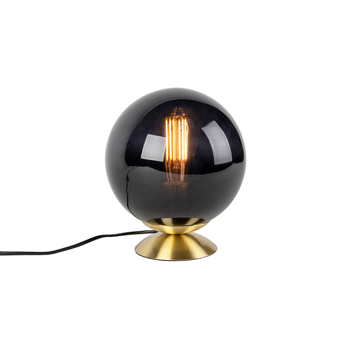 QAZQA Art deco tafellamp messing met zwart glas - Pallon