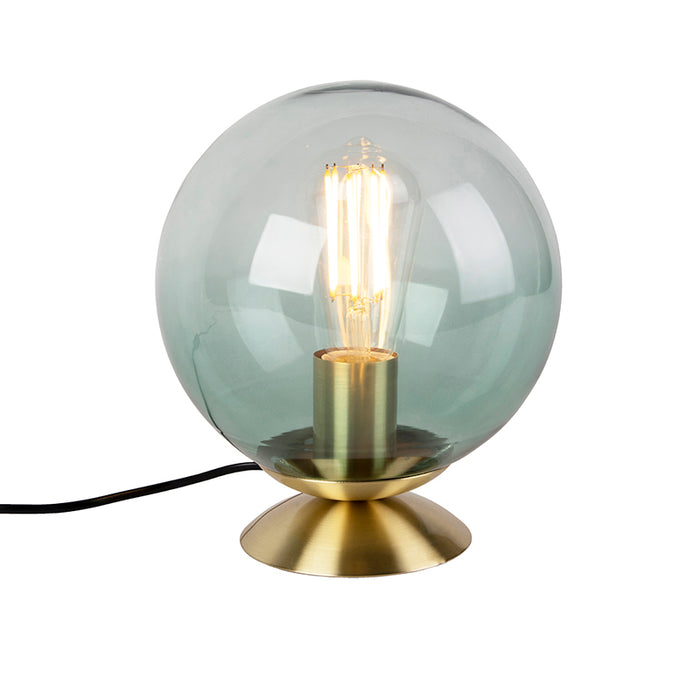 QAZQA Art deco tafellamp messing met groen glas - Pallon