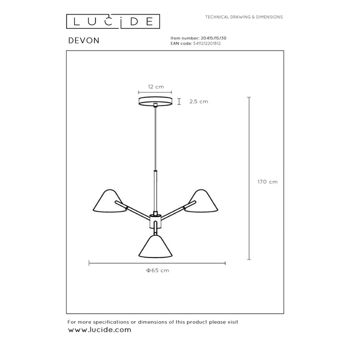 Lucide DEVON Hanglamp - Zwart