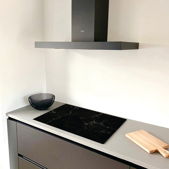 Inductie Beschermer - Exclusief - Marmer Zwart Print - 81x52cm