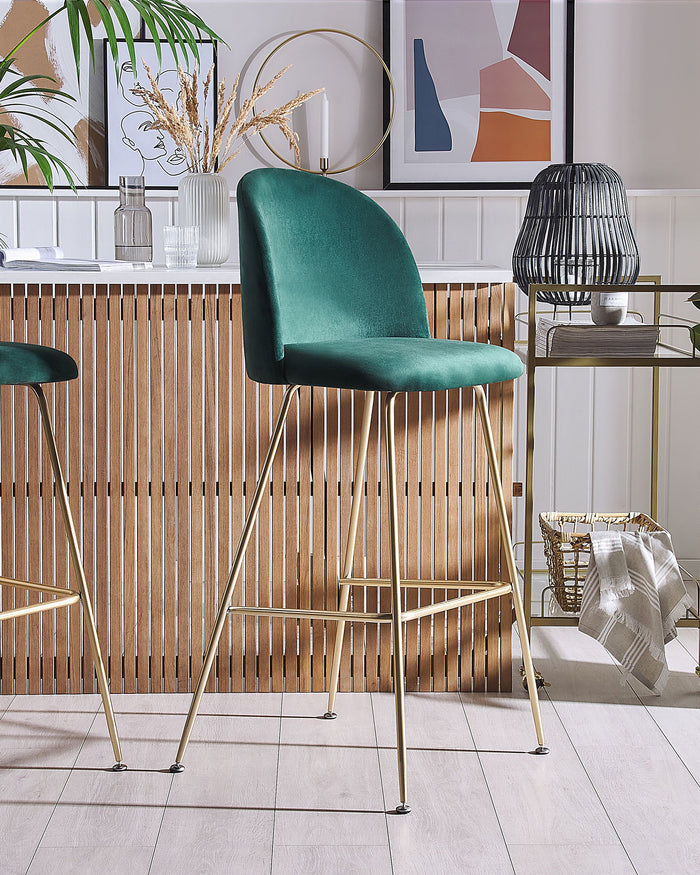 Beliani - ARCOLA - Barkruk - Smaragdgroen - Fluweel