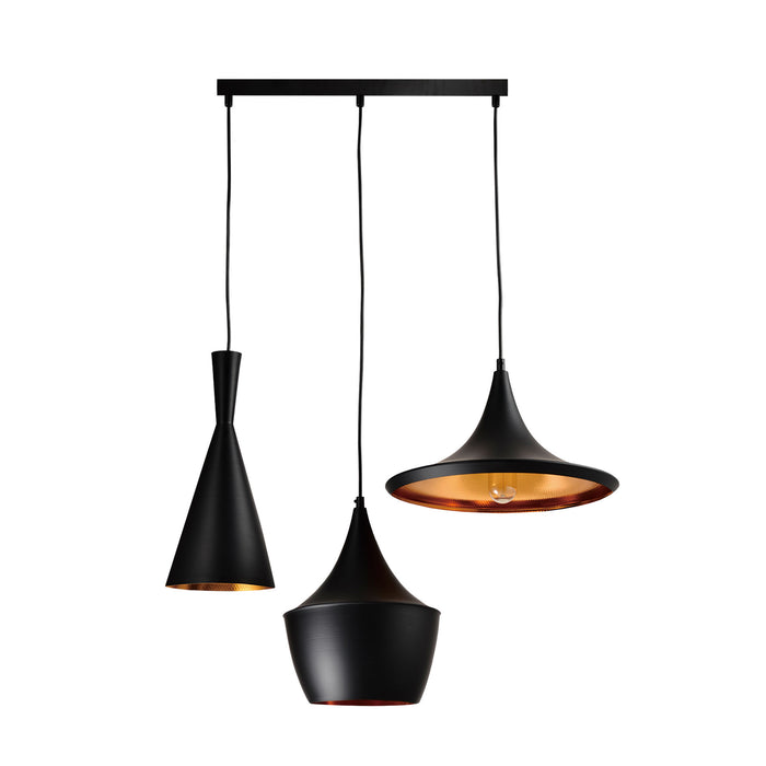 QUVIO Hanglamp 3-lichts verschillende kappen - QUV5059L-BLACK
