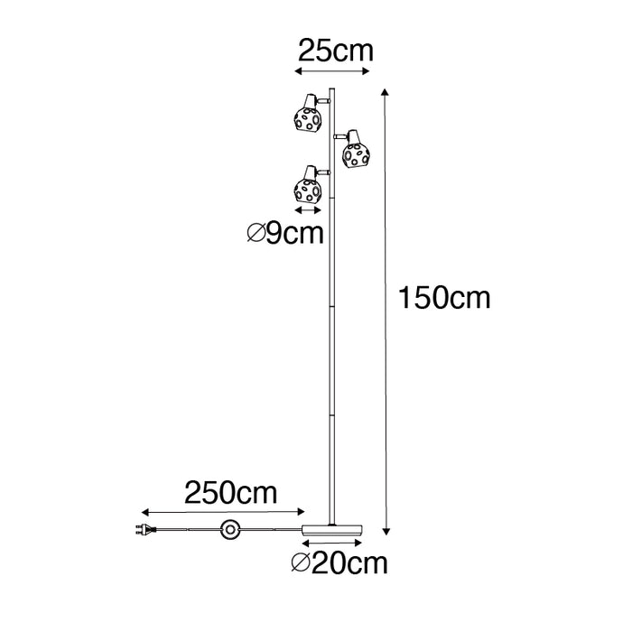 QAZQA Art deco vloerlamp zwart en goud met smoke glas 3-lichts -