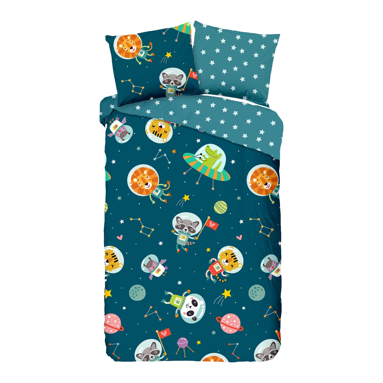 Good Morning Spacy Kinder Dekbedovertrek 140 x 220 cm - Petrol