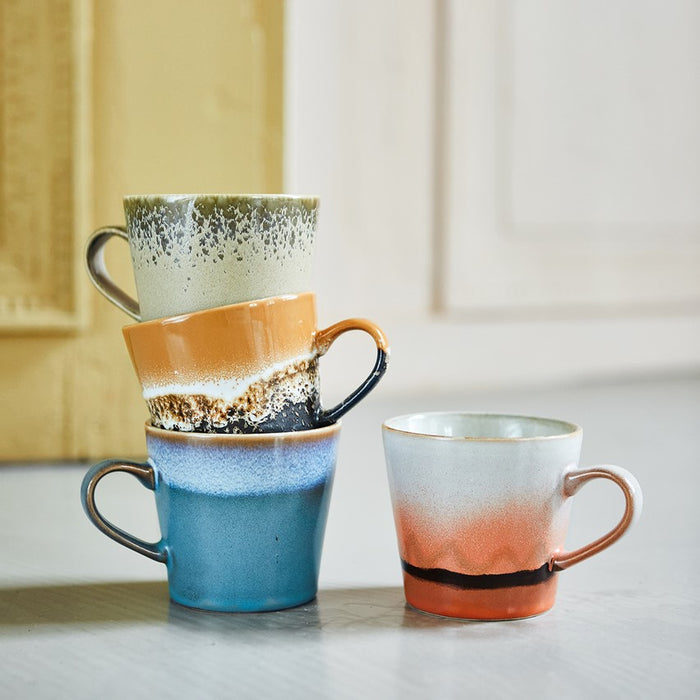 HKliving 70's Ceramics Cappucinokop 0,33 L - Set van 4 - Meteor