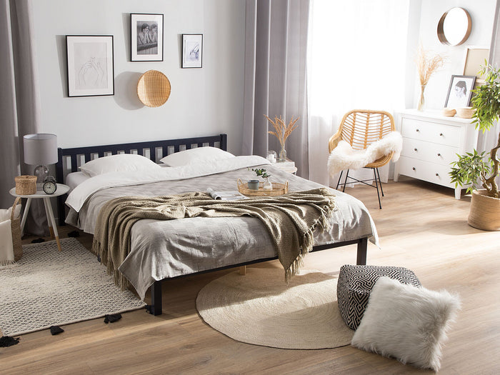 Beliani-FLORAC -Tweepersoonsbed-Marineblauw-140 x 200 cm-Dennenhout