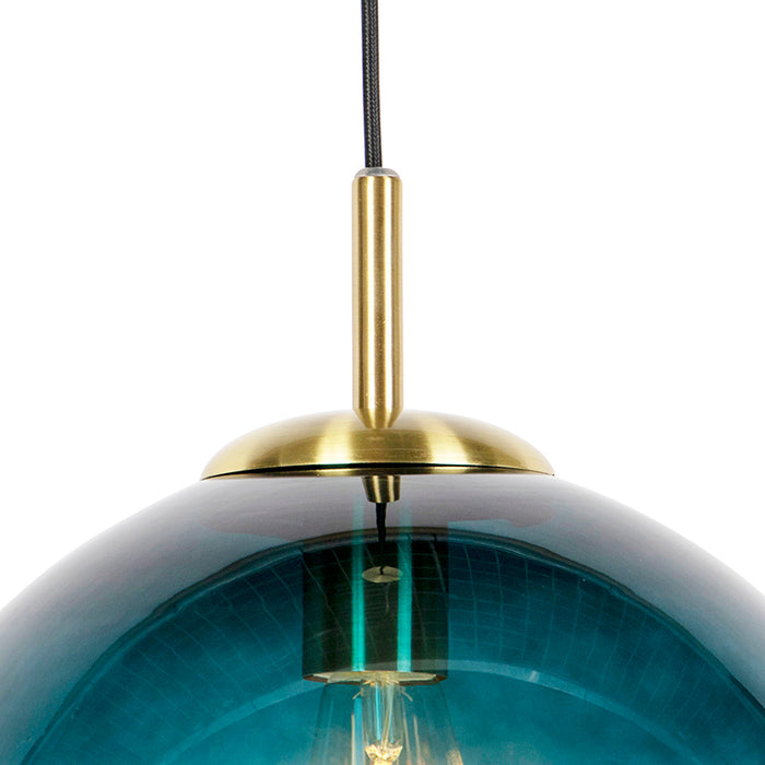 QAZQA Art Deco hanglamp messing met oceaanblauw glas 33 cm - Pallon
