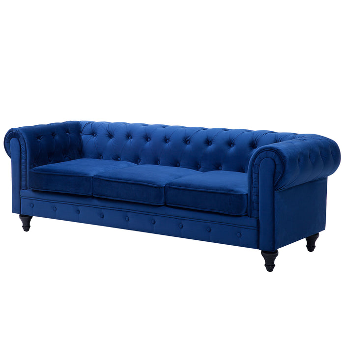 Beliani - CHESTERFIELD - Chesterfield bank - Marineblauw - Fluweel