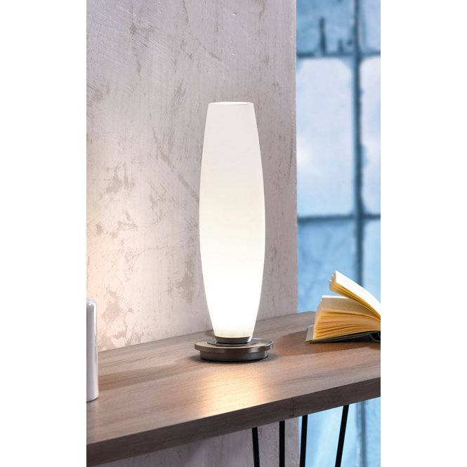 Paul Neuhaus Tyra LED Tafellamp wit opaal glas|nikkel & touchdimmer