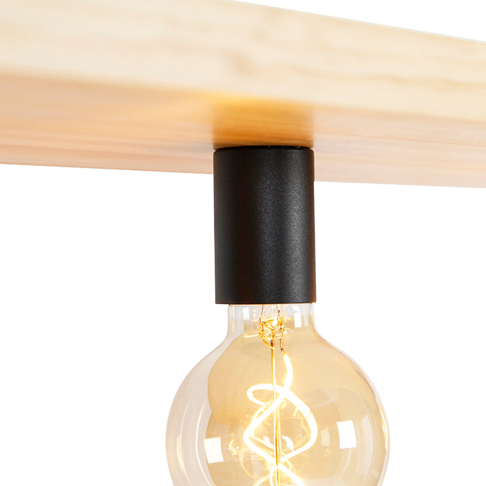 QAZQA Industriële hanglamp zwart met hout 4-lichts - Shelf