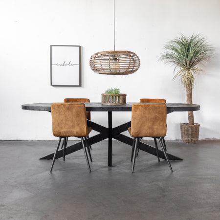 Giga Meubel - Eettafel Ovaal - Zwart Mangohout - 300x100x78cm - Barn