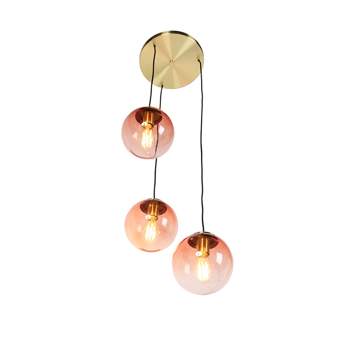 QAZQA Art deco hanglamp messing 45 cm 3-lichts roze - Pallon