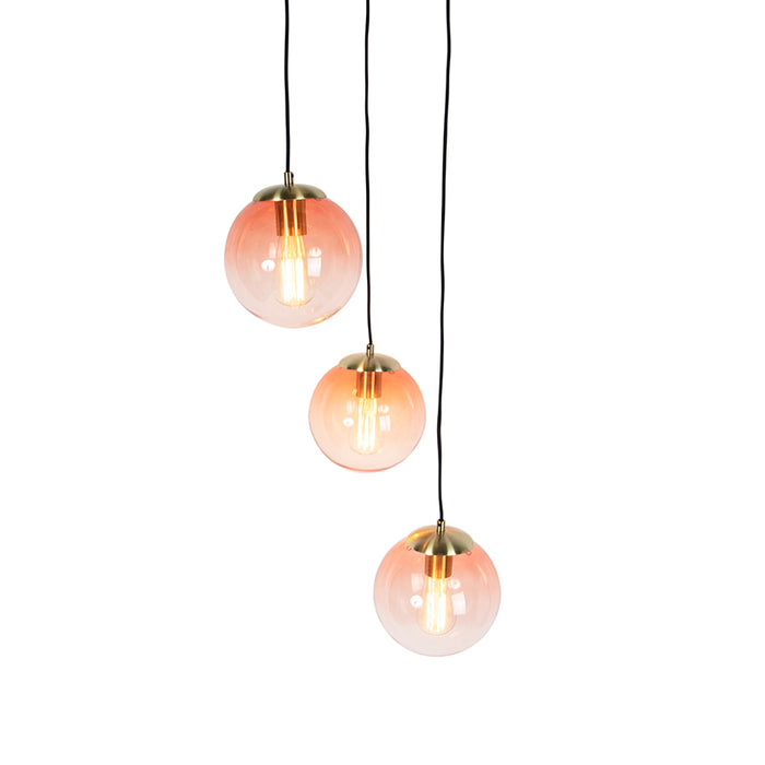 QAZQA Art deco hanglamp messing 45 cm 3-lichts roze - Pallon