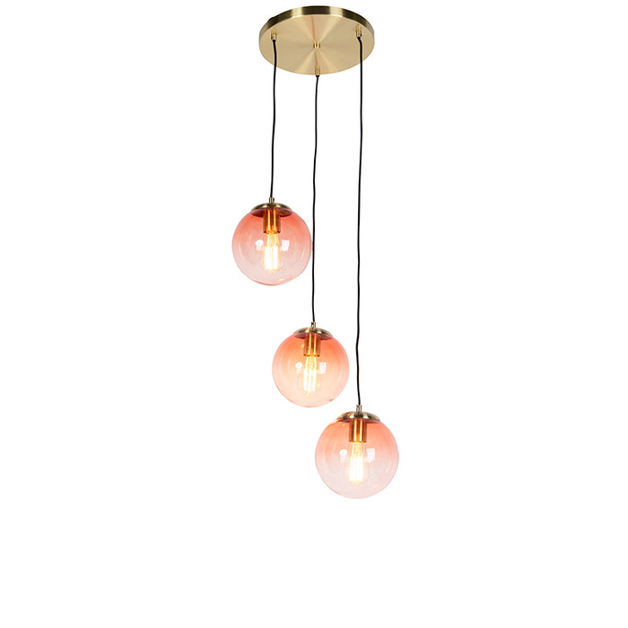 QAZQA Art deco hanglamp messing 45 cm 3-lichts roze - Pallon