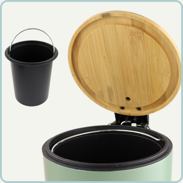 Nordix Pedaalemmer Prullenbak Groen 3 Liter Bamboe en metaal