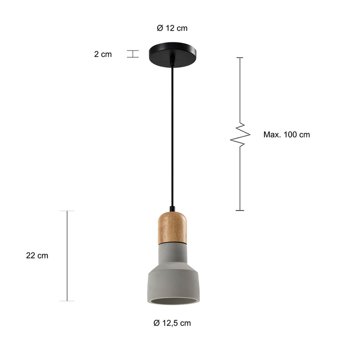 QUVIO Hanglamplangwerpig beton met hout grijs - QUV5143L-GREY