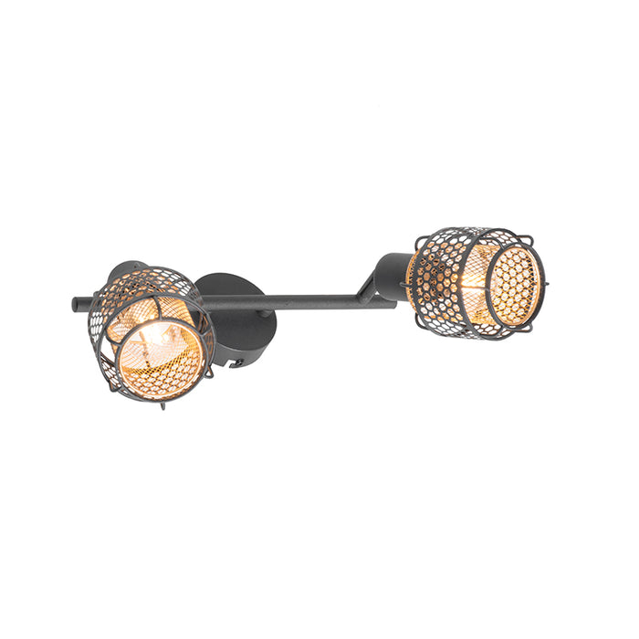 QAZQA Design plafondlamp zwart met goud 2-lichts - Noud