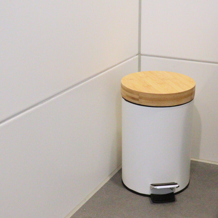 NORDIX Pedaalemmer Prullenbak Wit 3 Liter Bamboe