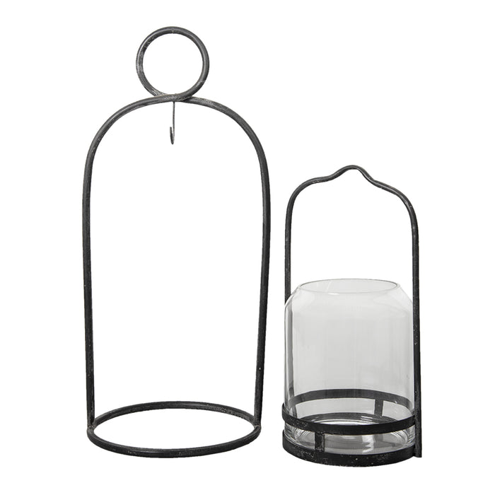 Clayre & Eef Windlicht  Ø 29x65 cm Zwart Metaal Rond Kaarsenhouder