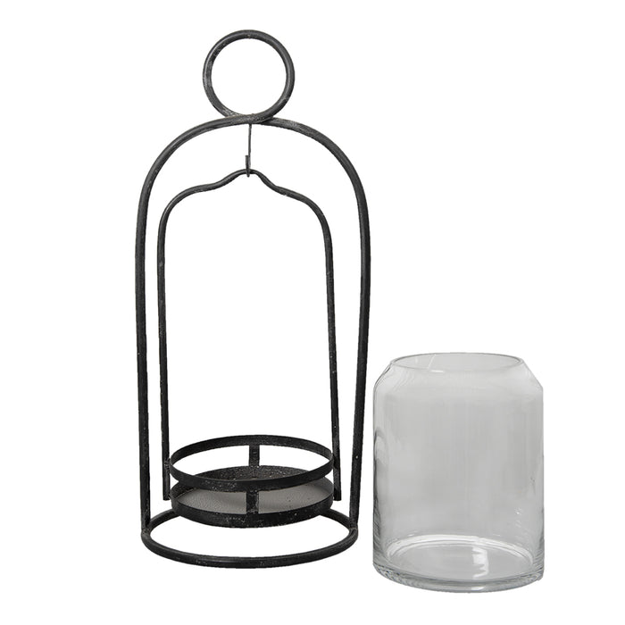 Clayre & Eef Windlicht  Ø 29x65 cm Zwart Metaal Rond Kaarsenhouder