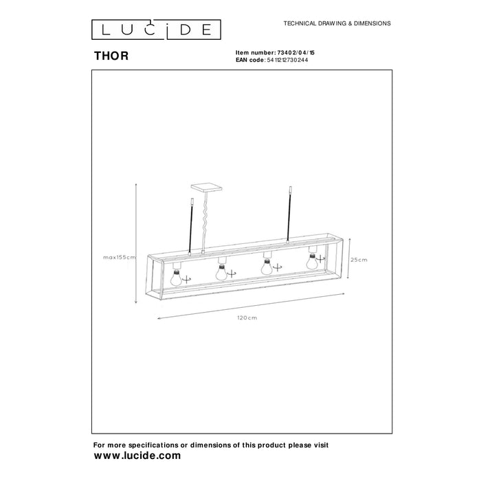Lucide THOR Hanglamp 4xE27 - Grijs ijzer