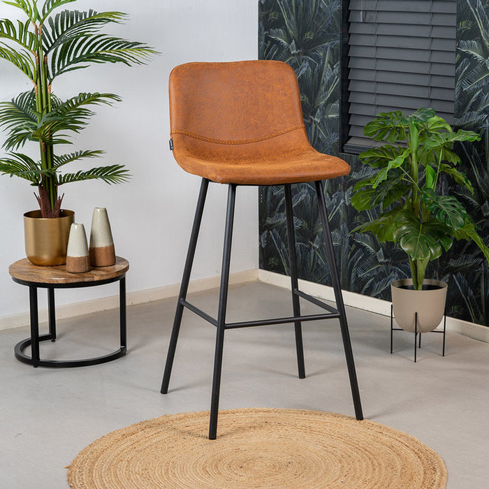 Bronx71 Industriële barkruk Mikky cognac leer 68 - 79 cm - Barkrukken