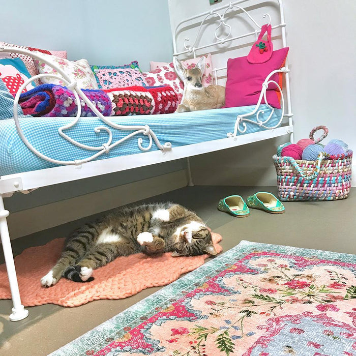 Rozenkelim vloerkleed pastel kleuren 225cm x 155cm