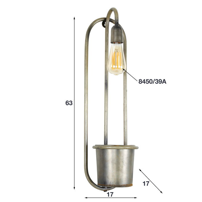 D - Hoyz - Wandlamp 1L Storage - Oud Zilver - Industrieel