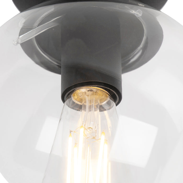 QAZQA Art deco plafondlamp zwart met helder glas - Pallon