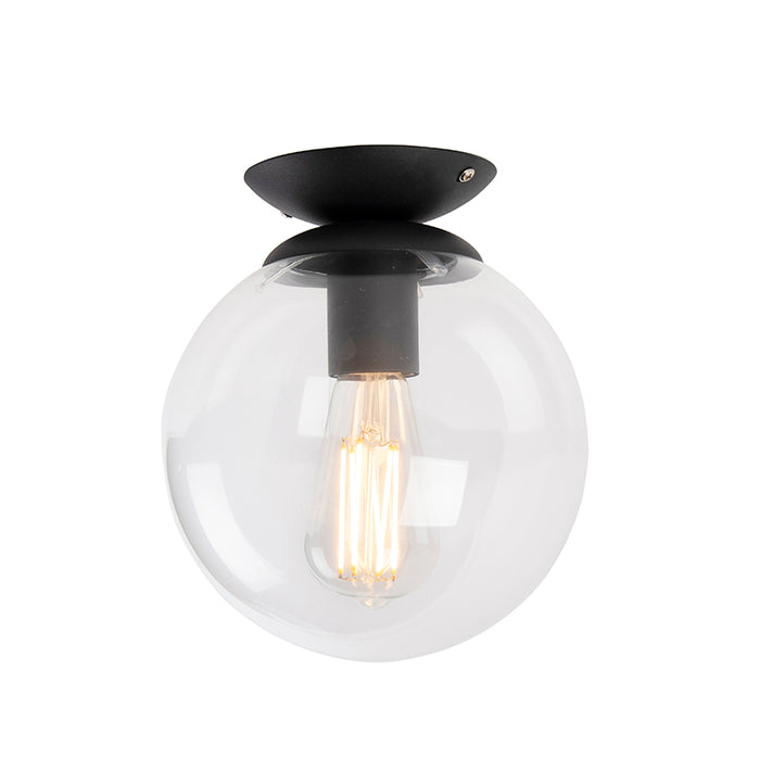 QAZQA Art deco plafondlamp zwart met helder glas - Pallon
