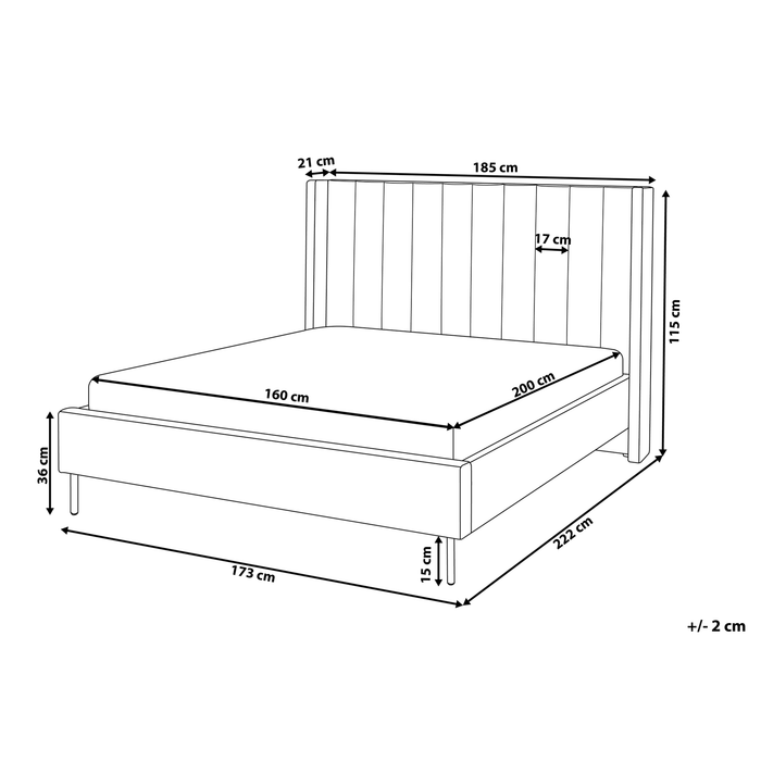 Beliani - VILLETTE - Tweepersoonsbed - Grijs - 160 x 200 cm - Fluweel