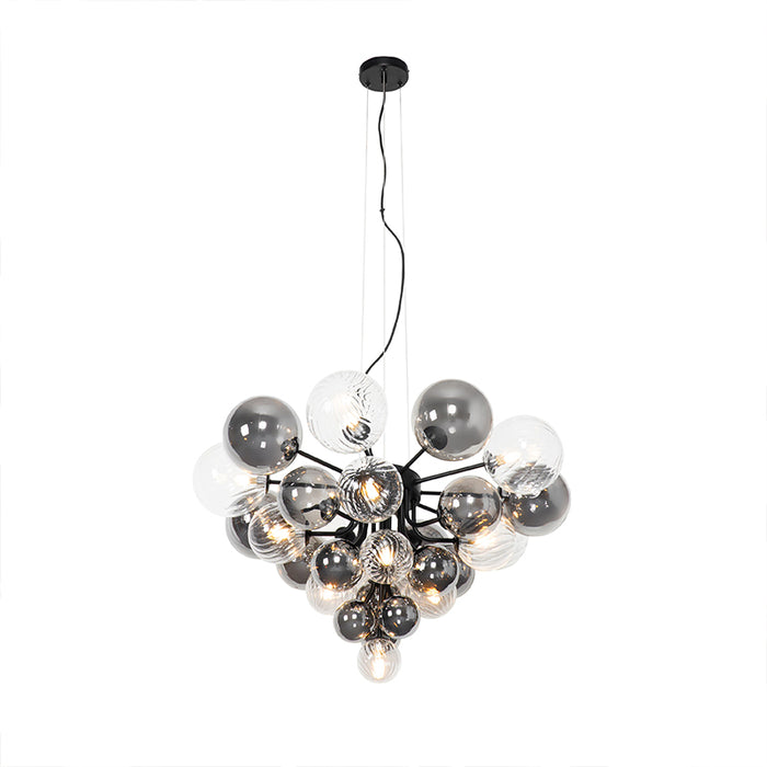QAZQA Hanglamp zwart met smoke en helder glas 13-lichts - Bonnie