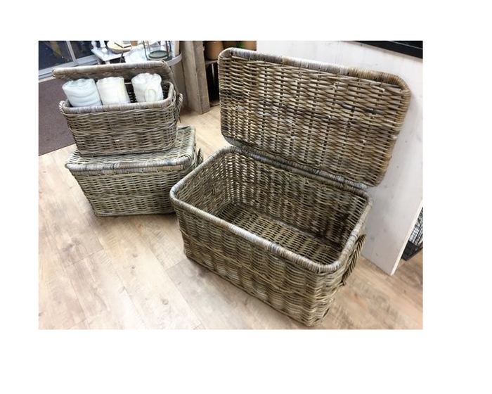 Van der Leeden Opbergmand Rotan met deksel - S - Grijs