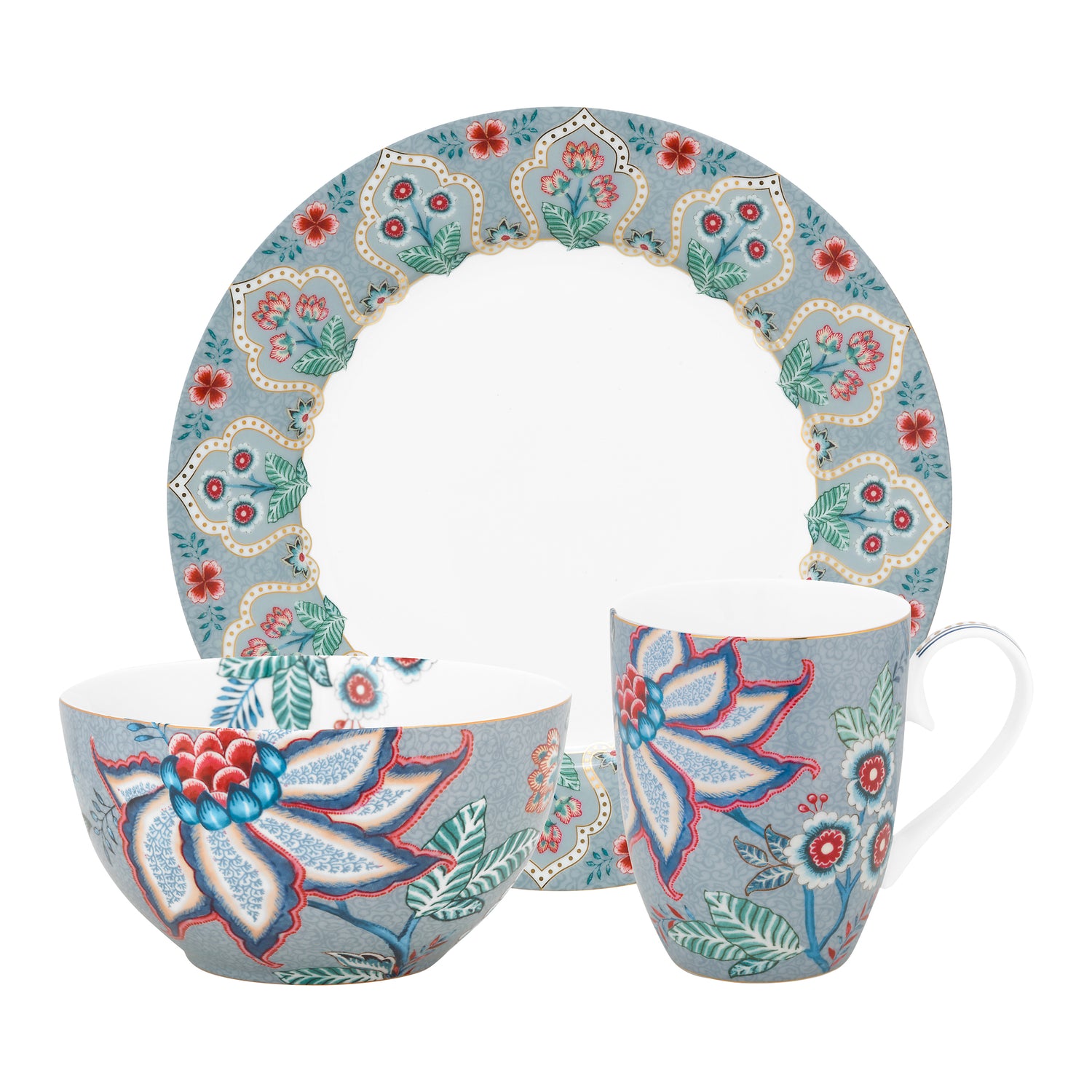 Pip Studio Flower Festival Ontbijtset - Set van 3 - Lichtblauw