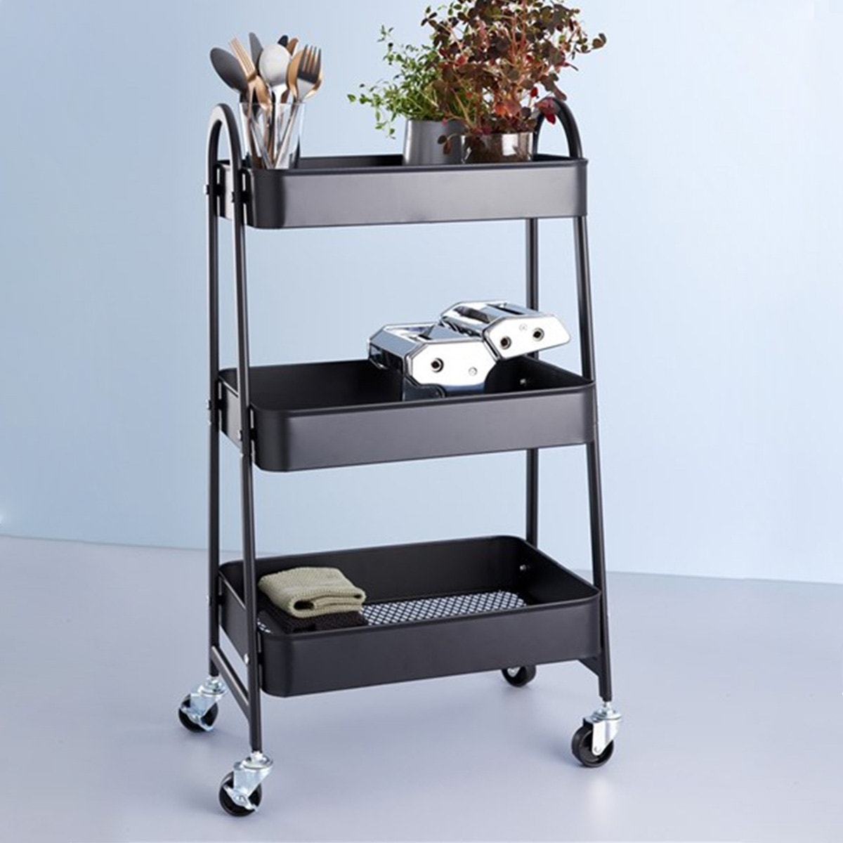 Lisomme Tirza metalen keukentrolley zwart - met wielen