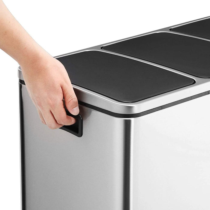 Hoppa! | Driedubbele Afvalbak | 3x 18 Liter - Zilver - RVS