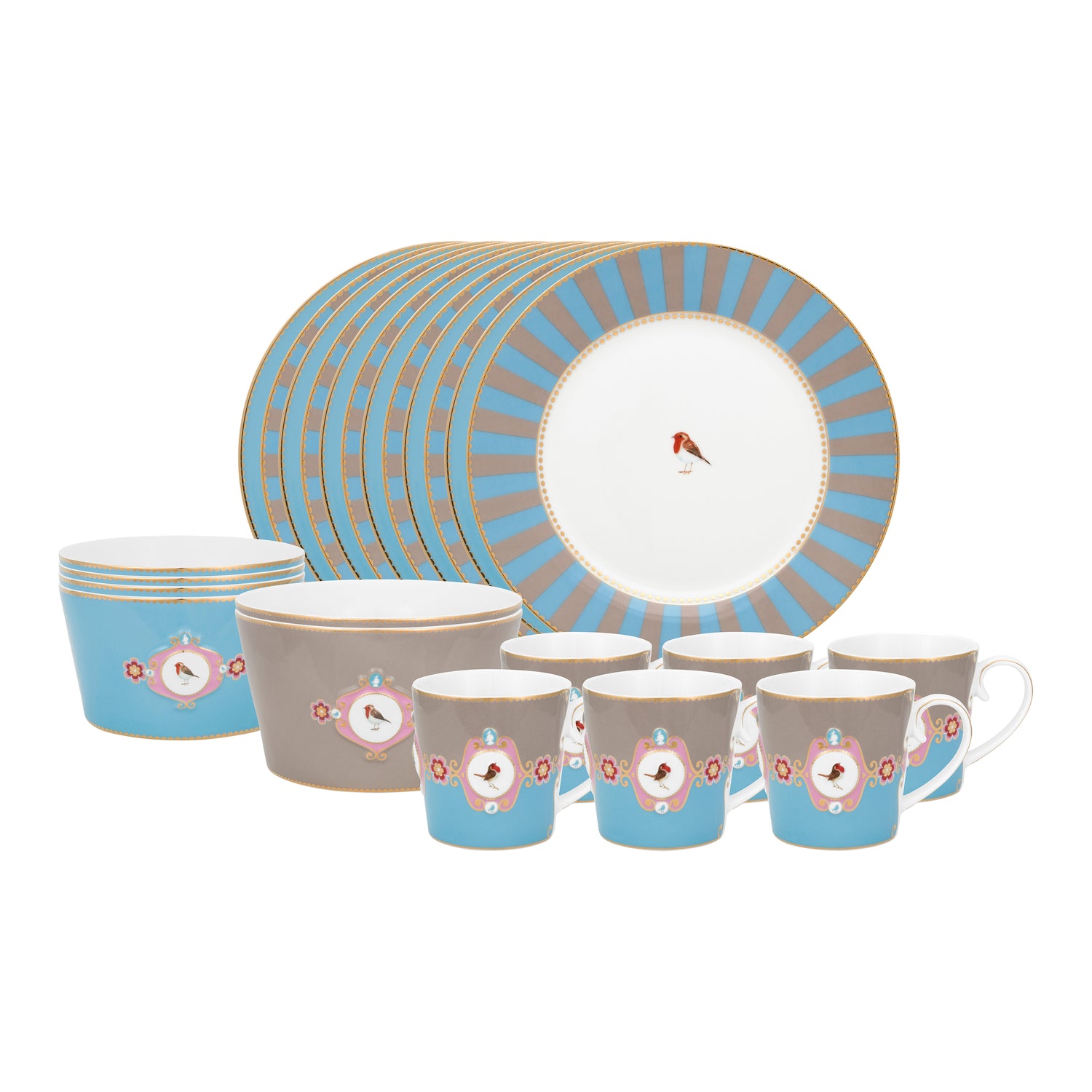 Pip Studio Love Birds Dinner Serviesset 24-delig - Blauw/Khaki