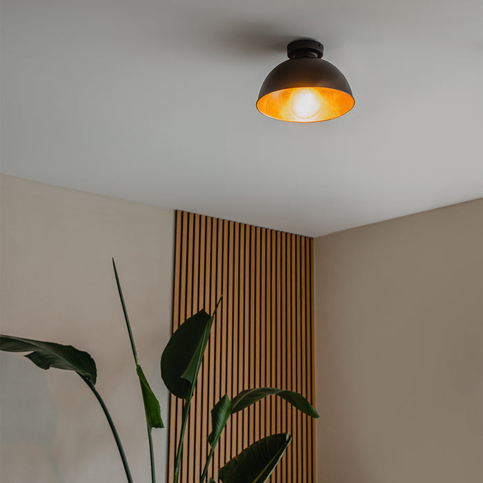 QAZQA Industriële plafondlamp zwart met goud 28 cm - Magnax