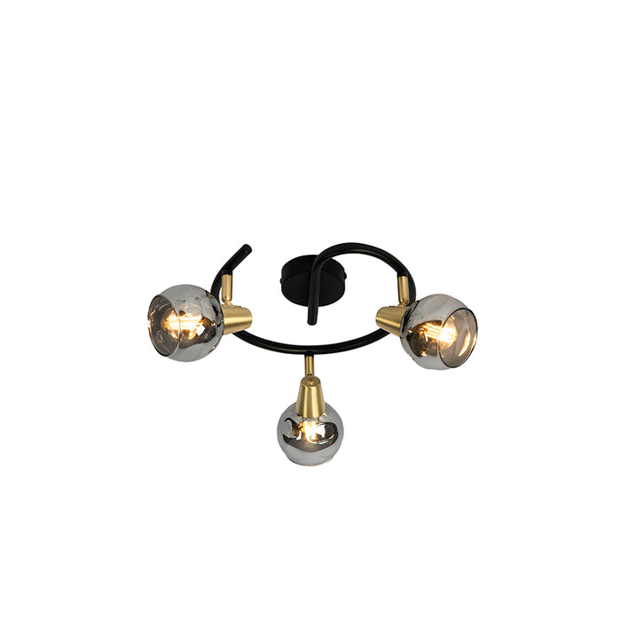 QAZQA Plafondlamp zwart 44,5 cm met smoke glas 3-lichts - Vidro