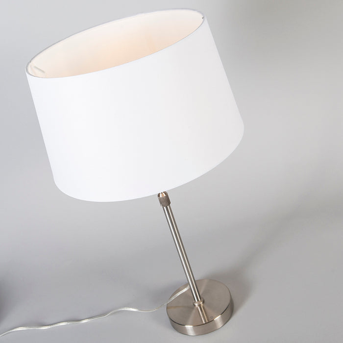 QAZQA Tafellamp staal met kap wit 35 cm verstelbaar - Parte