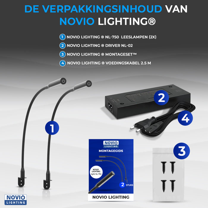 Novio  Bed Leeslampjes met Dimfunctie zwart