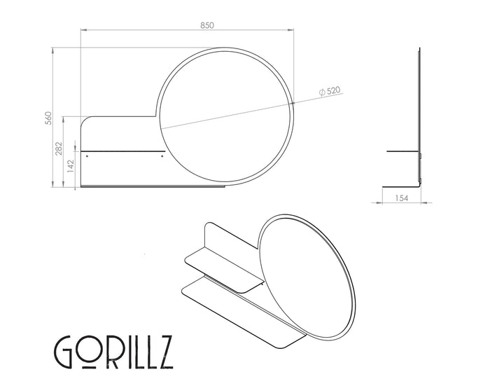 Gorillz Clever Wandspiegel met Plankje - Industriële Spiegel
