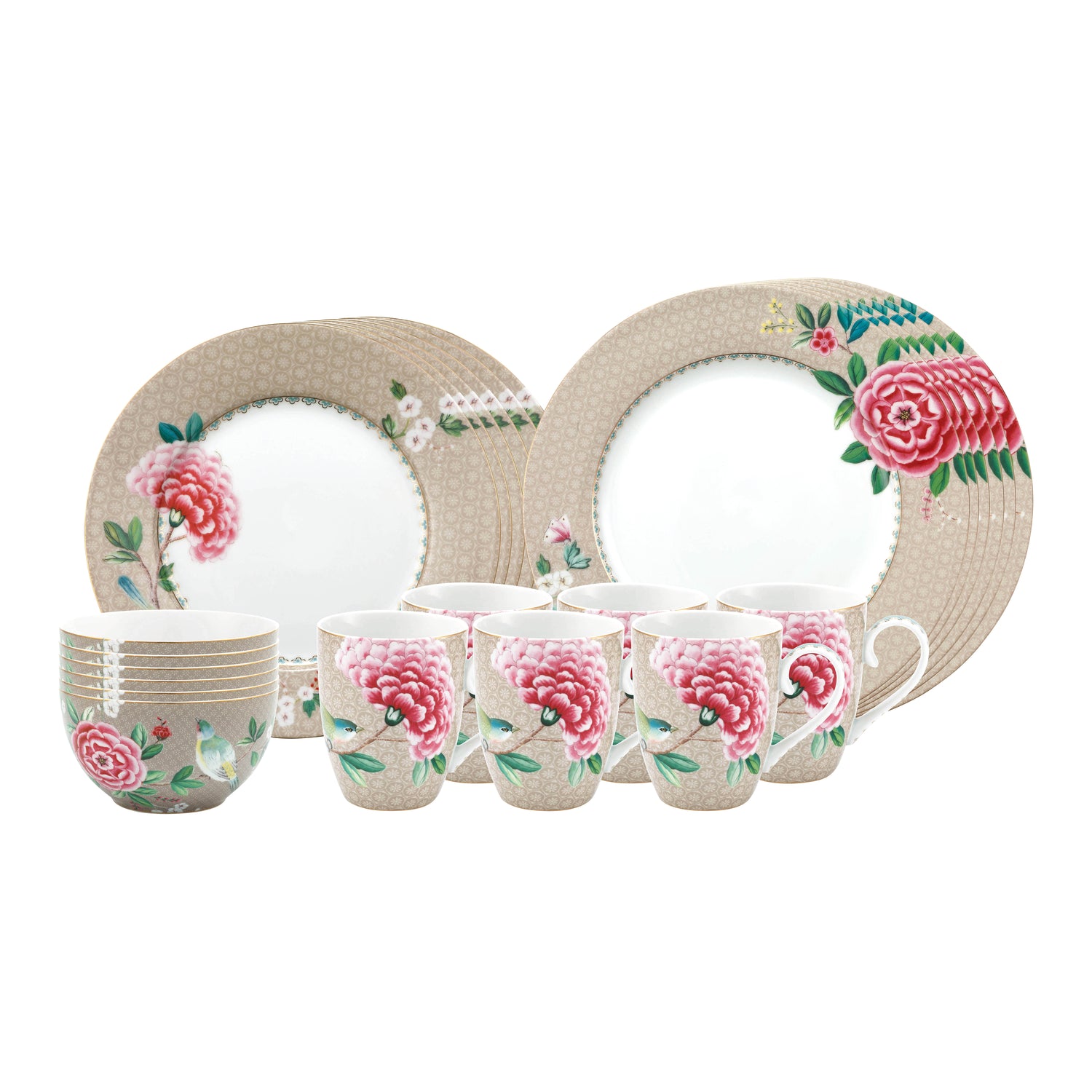 Pip Studio Blushing Birds Dinner Seviesset 24-delig - Khaki