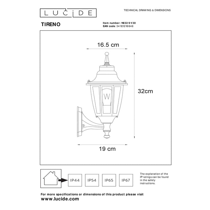 Lucide TIRENO Wandlamp 1xE27 - Zwart