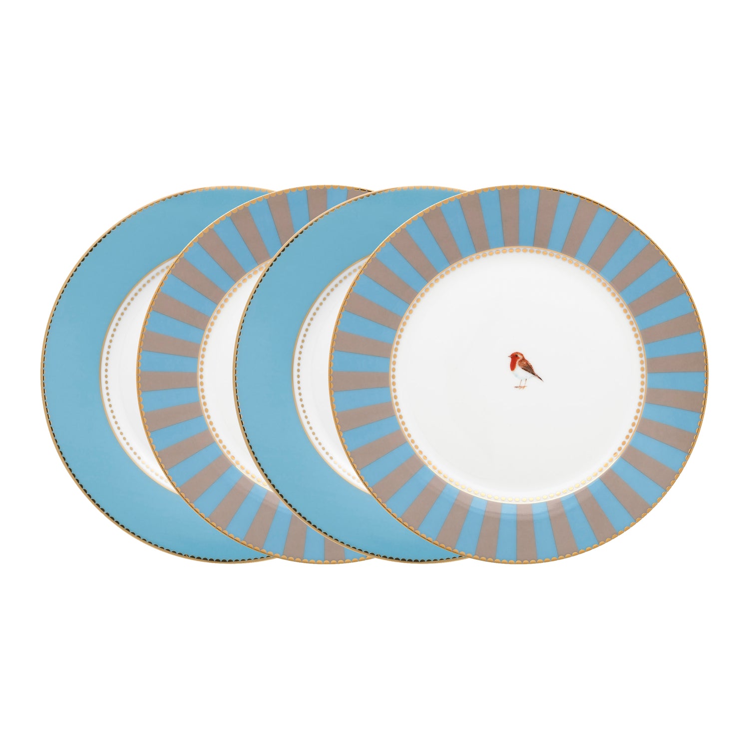 Pip Studio Love Birds Borden 4 st. - Ø 21 cm - Blauw/Khaki