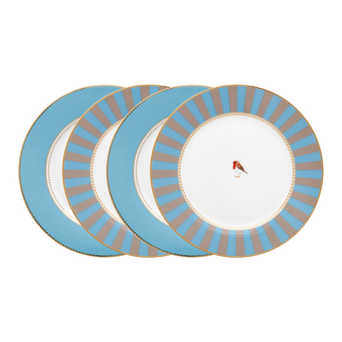 Pip Studio Love Birds Borden 4 st. - Ø 21 cm - Blauw/Khaki