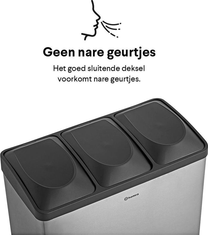 Homra STEPHS afvalscheiding prullenbak - 3 vakken - 60L - RVS