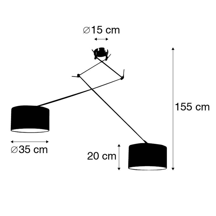 QAZQA Hanglamp staal met kap 35 cm zwart verstelbaar 2-lichts - Blitz