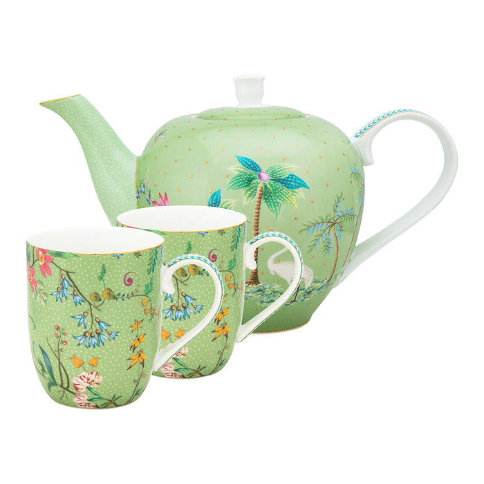 Pip Studio Jolie Flowers Theeset Small - Set van 3 - Groen